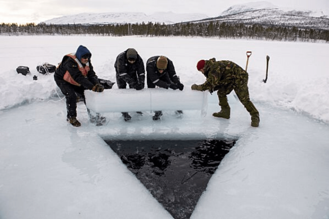 hole prepared in the ice for a cold plunge