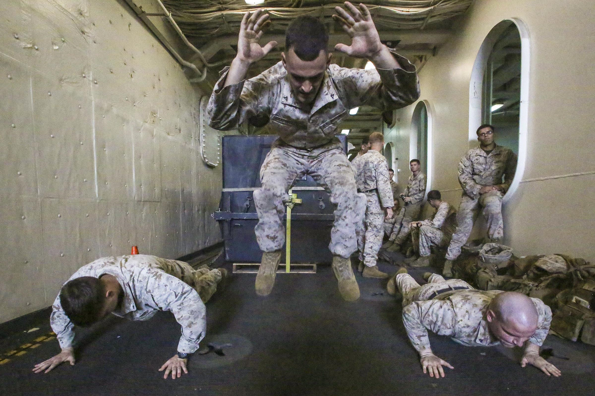 military workout on a ship